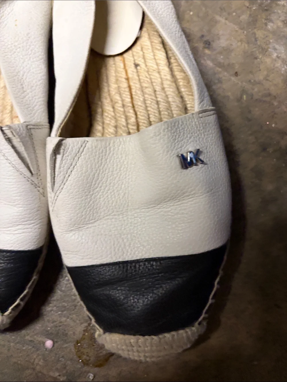 Michael Michael Kors Leather Two-Tone Espadrille Flats - White/Black Sz 7 Women